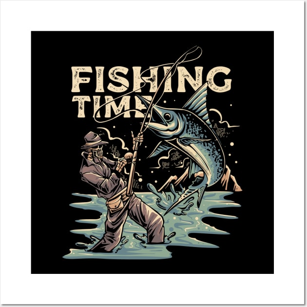 Fishing Time Enthusiast Fisher Man Wall Art by Cholzar